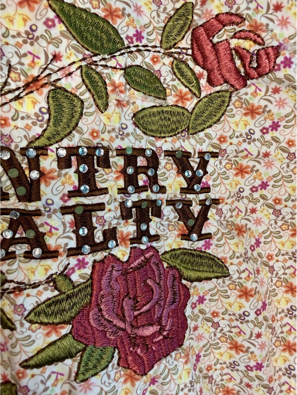Country Royalty Y2K Floral Rose Embroidered Rhinestone Western Pearl Snap M - Picture 8 of 10